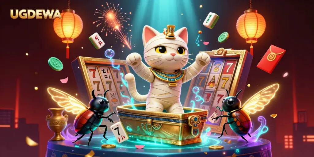 Experience thrilling victories at UGDEWA with vibrant casino elements and captivating characters.