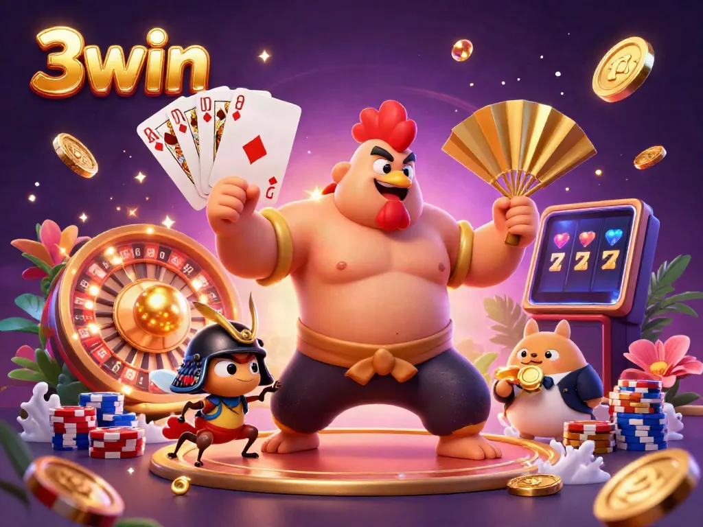 Experience exhilarating gameplay at 3win with dynamic characters, cascading coins, and vibrant casino elements.