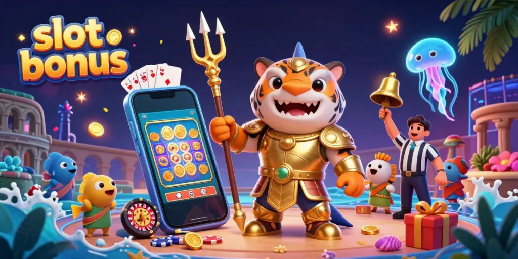 Engage with the exhilarating slot bonus as a tiger shark gladiator battles in an underwater colosseum.