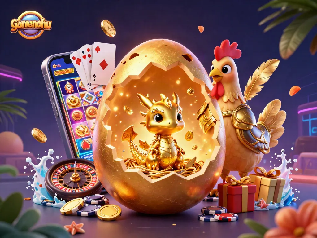 Experience thrilling gameplay in gamenohu with a vibrant illustration featuring golden dragon and casino elements.