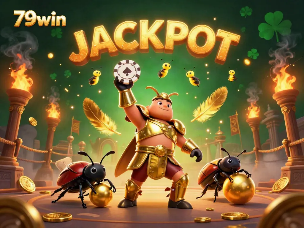 Experience the thrill of winning at 79win as the hercules beetle celebrates with a poker chip.