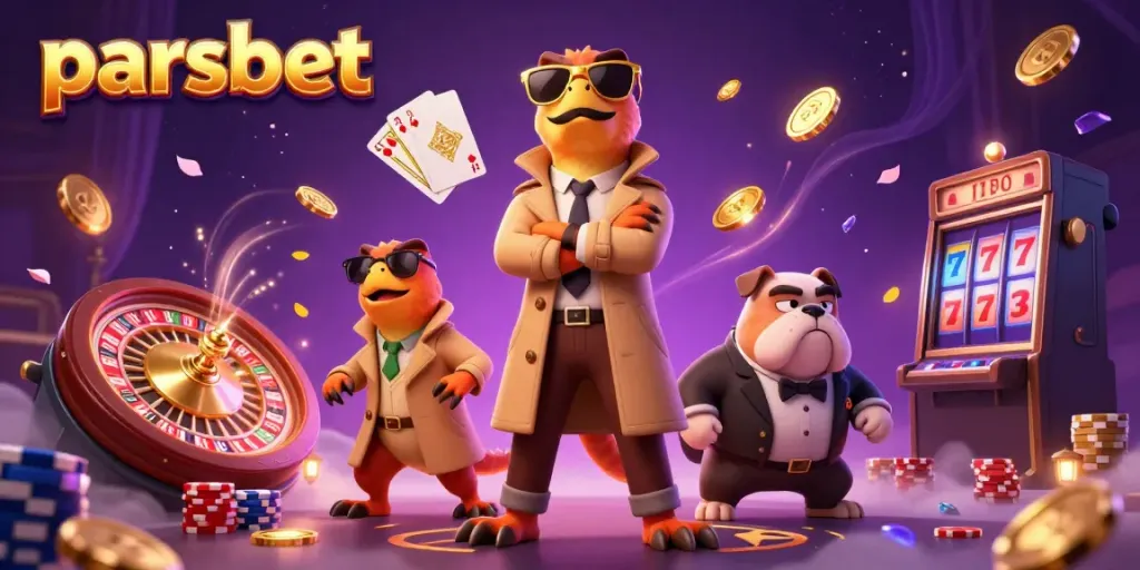 Raptors in a trench coat entering a VIP casino lounge, showcasing the thrilling action of parsbet.
