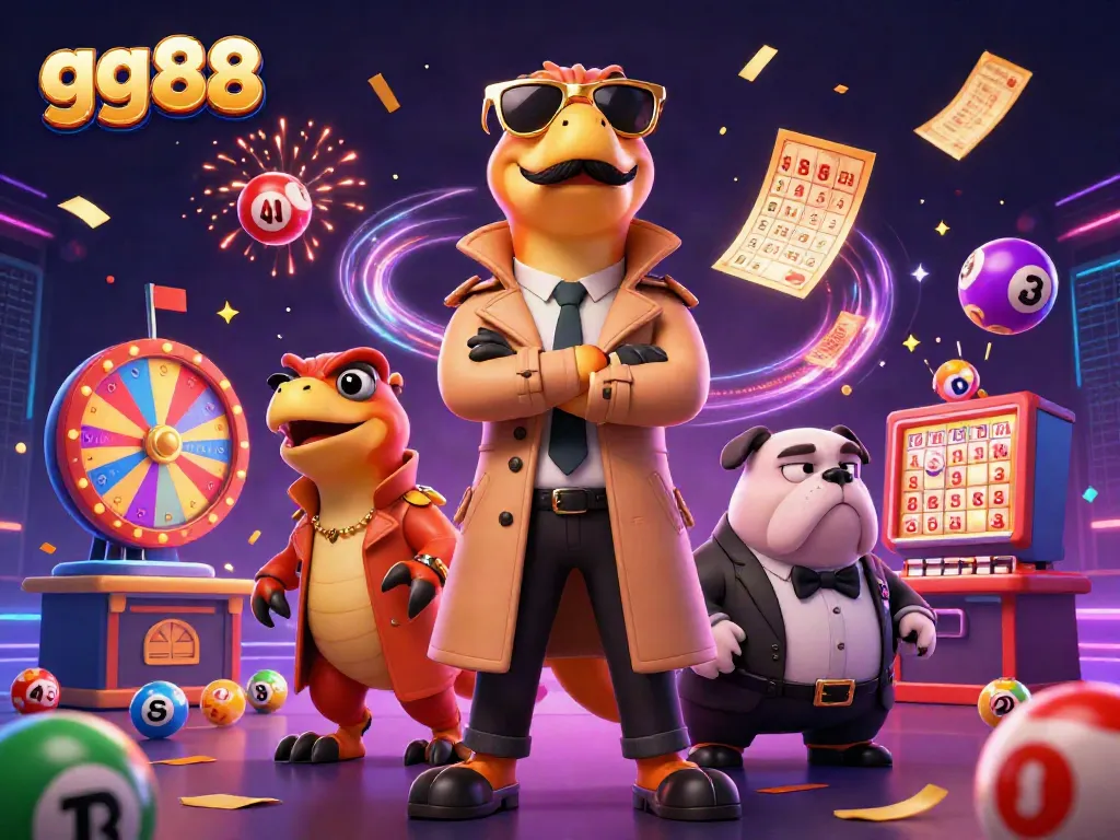 Experience the thrill of gg88 with a VIP entrance scene featuring playful raptors in a trench coat at a lively casino.