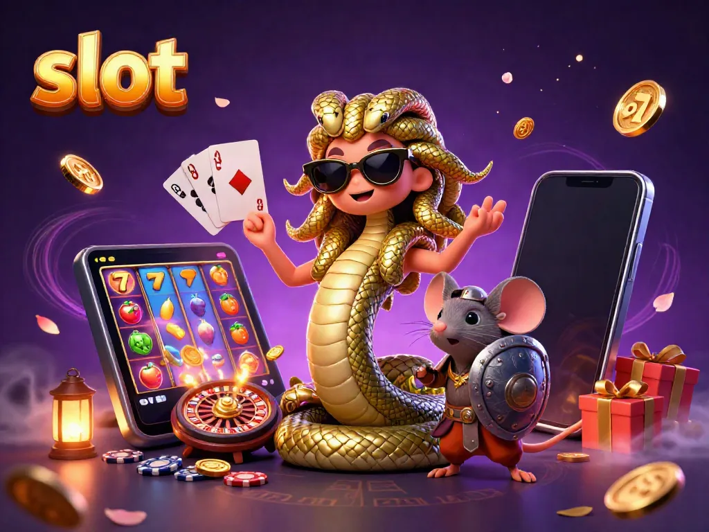 Engage in a thrilling slot game with Medusa and a warrior mouse in a rich, animated 3D scene