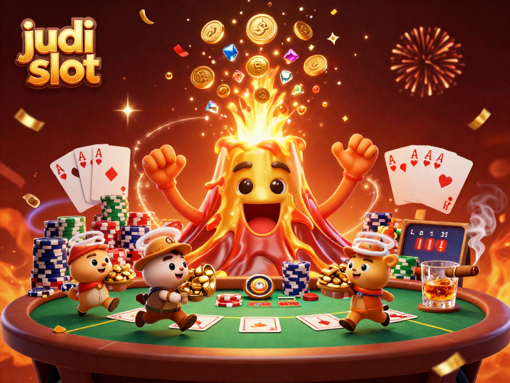 Rasakan judi slot dengan simbol kemenangan dan petualangan harta, di tengah suasana kasino yang ceria.