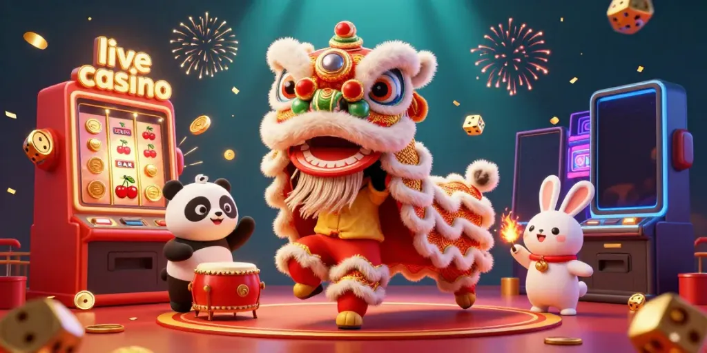 Experience vibrant live casino excitement with festive characters and dynamic game elements.