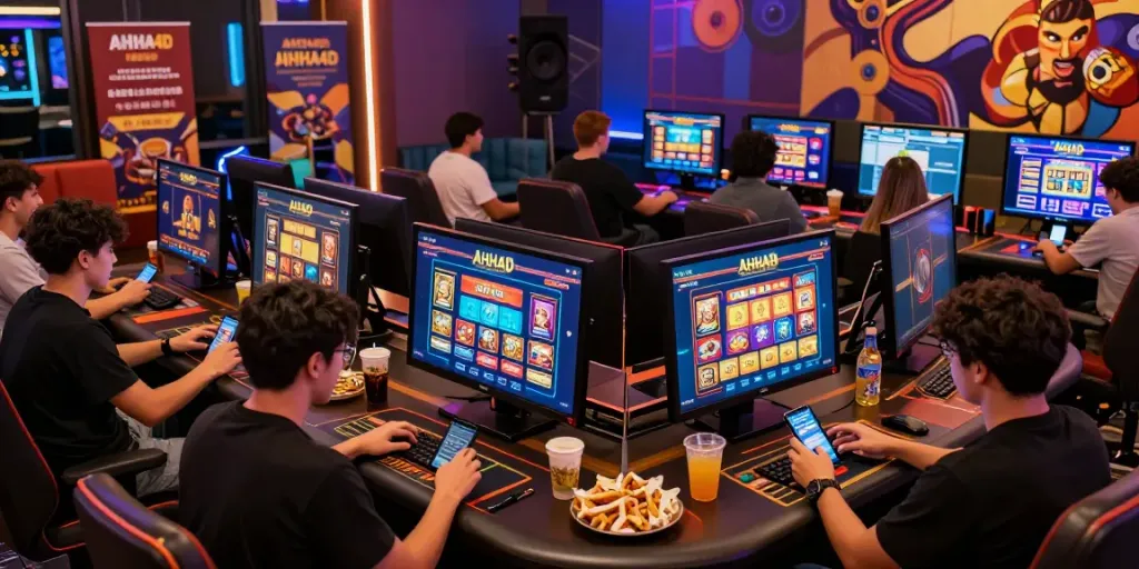 Players engaging with the AHHA4D online gaming platform, showcasing diverse games and a vibrant atmosphere.