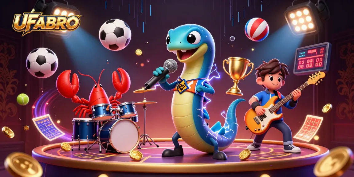 Join UFABRO in a thrilling underwater casino scene featuring an electric eel DJ and sports elements.