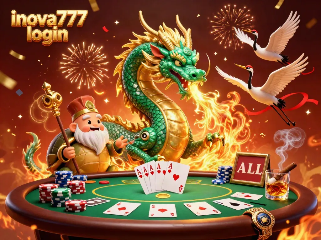 Experience thrilling victories in slots and poker with inova777 login, featuring a dynamic scene of luck and strategy.