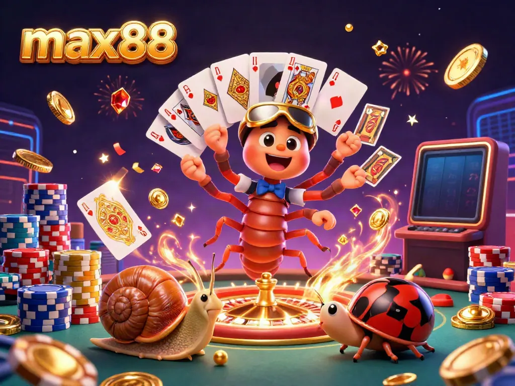 Experience thrilling gameplay at max88 with a vibrant casino scene featuring unique characters and dynamic game elements.