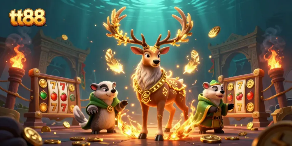 Experience thrilling action with tt88's vibrant casino elements and magical characters in a dynamic scene.
