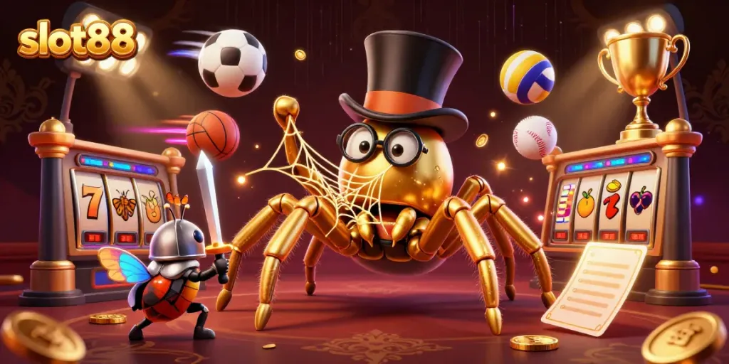 Mainkan slot88 dan menangkan jackpot dengan tarantula emas dan ksatria kecil.