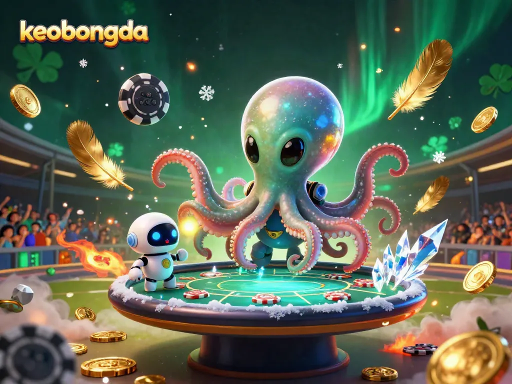 Experience exciting betting at keobongda with an alien octopus managing a holographic poker table.