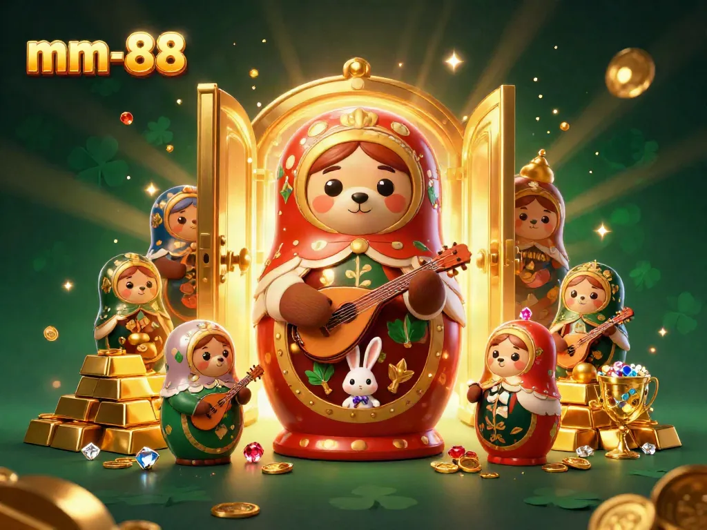 Experience the excitement of mm-88 casino with vibrant characters and dazzling treasures in this lively illustration.