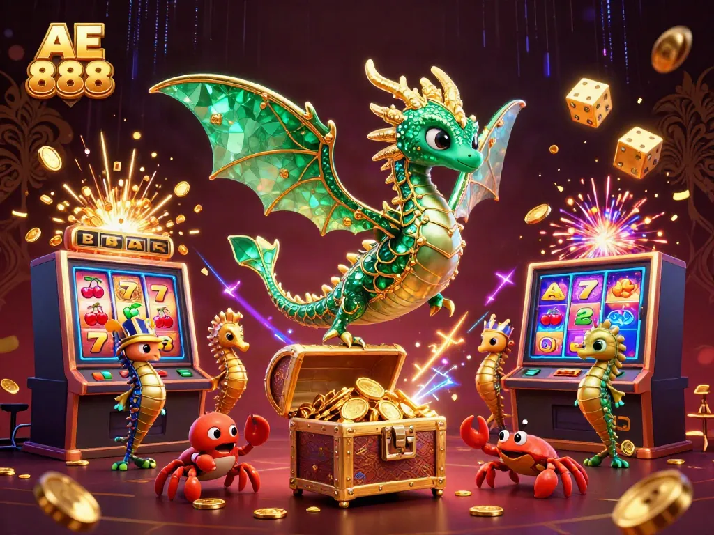 Immerse in the exciting world of AE 888 with a vibrant casino scene featuring dynamic game elements.