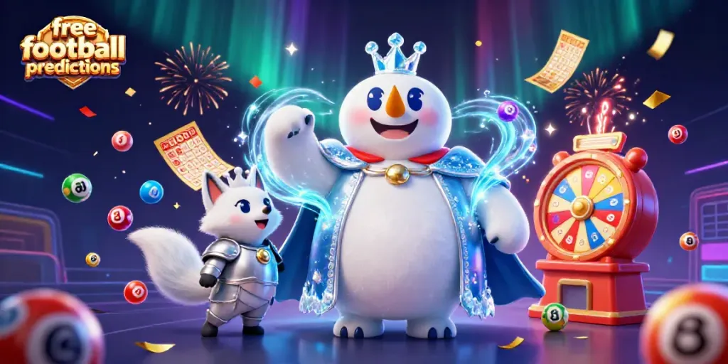 Engage with free football predictions as a polar bear king and fox explore a vibrant lottery world.