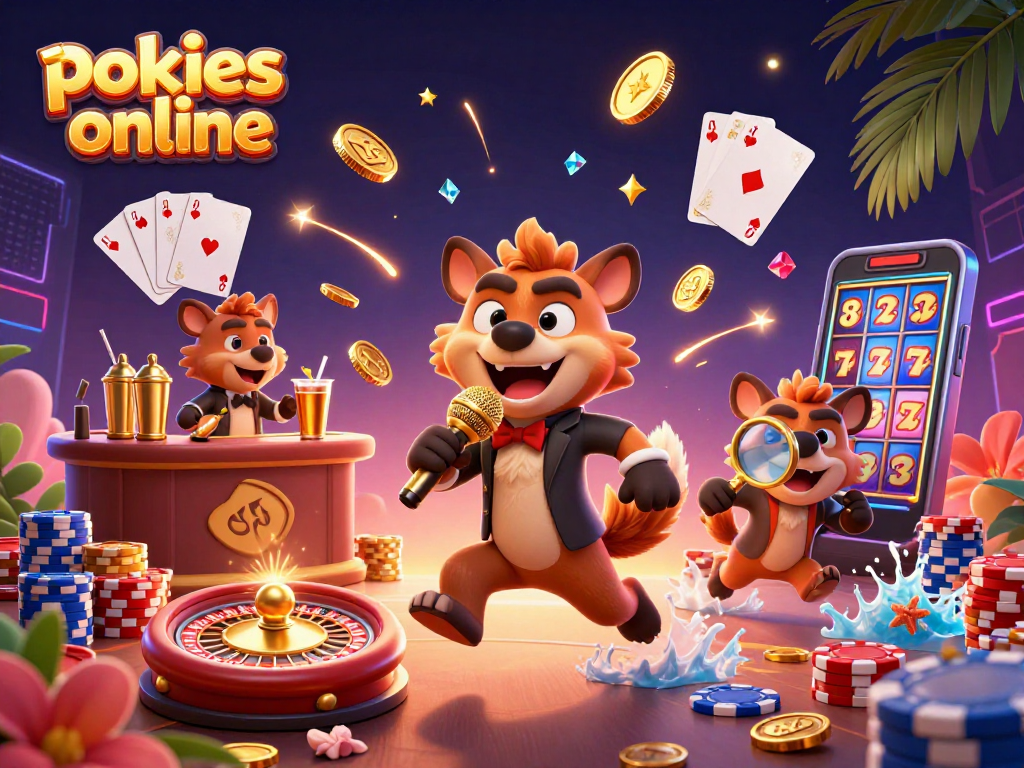 Engage with exciting pokies online at a vibrant casino scene with hyena characters in action.