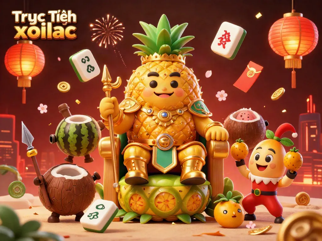 Engage with Trực Tiếp xoilac in this vibrant scene featuring a pineapple king and lively companions in a casino setting.