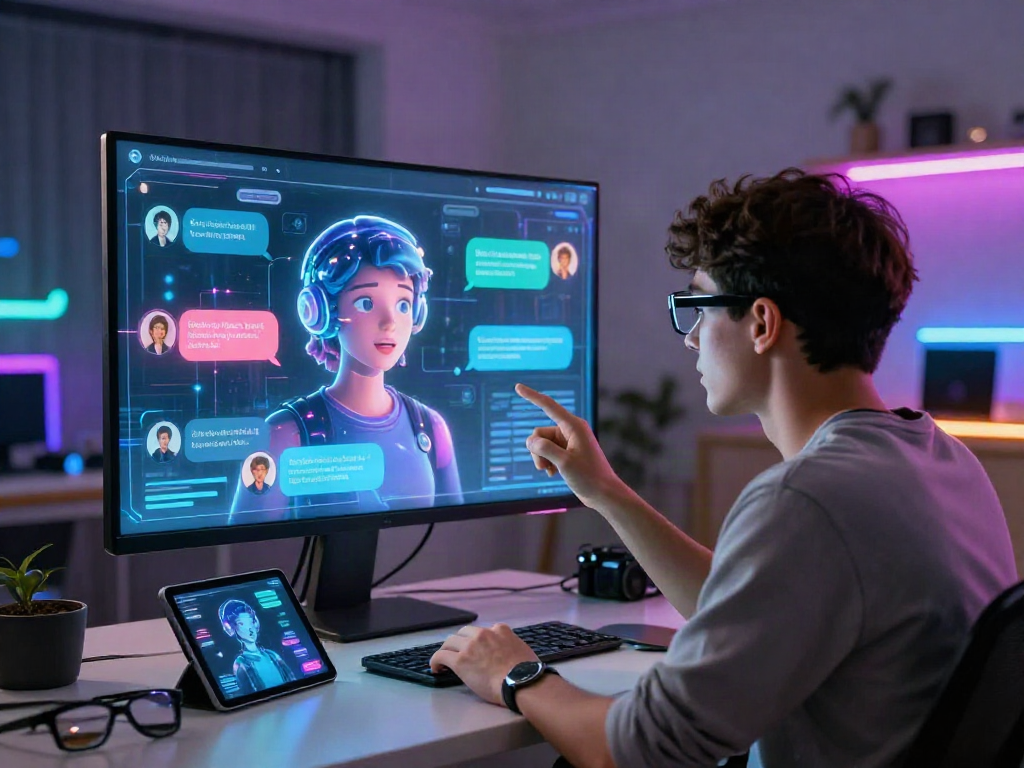 Engaging scene illustrating a hentai ai chat interaction with vibrant digital elements and modern tech