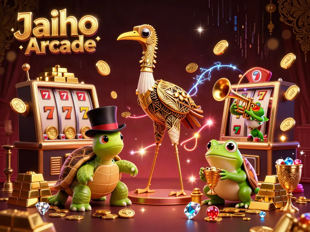 Spin to win at Jaiho Arcade with vibrant characters in a dynamic casino setting.