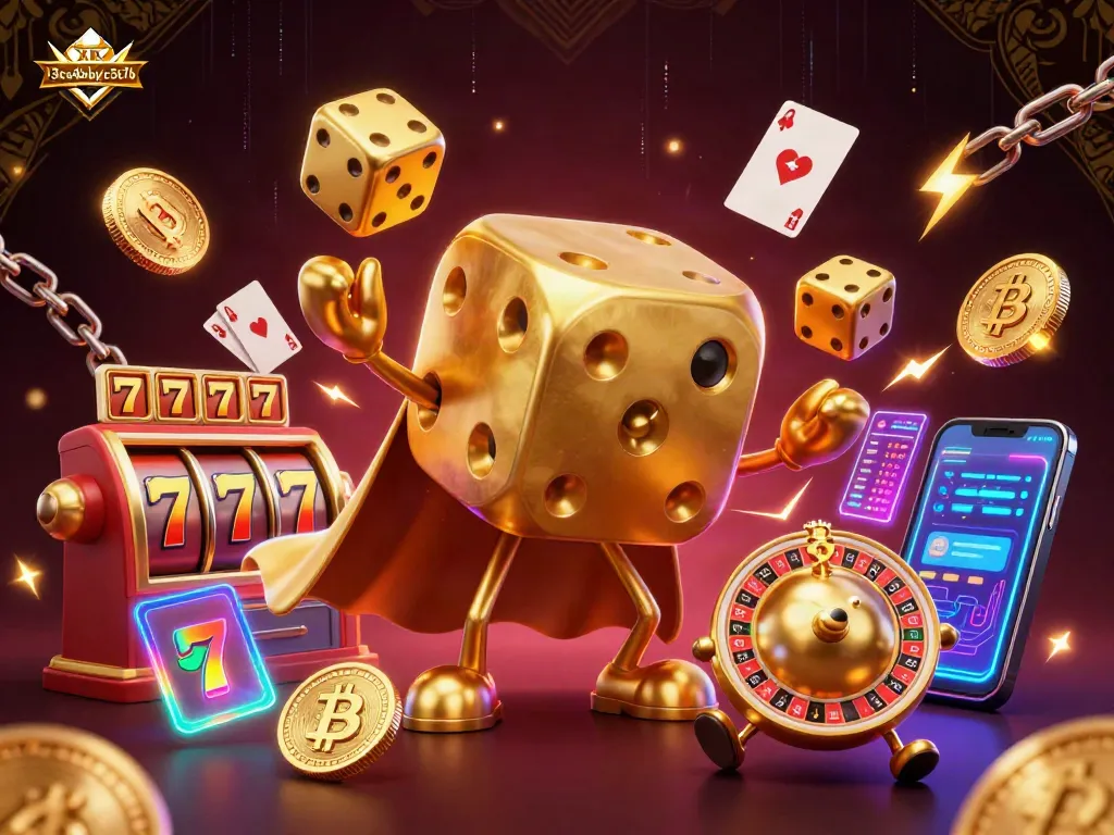 Enjoy a dynamic scene with xn--l3ca4bybyc5c7b's golden dice golem and slot elements bringing excitement.