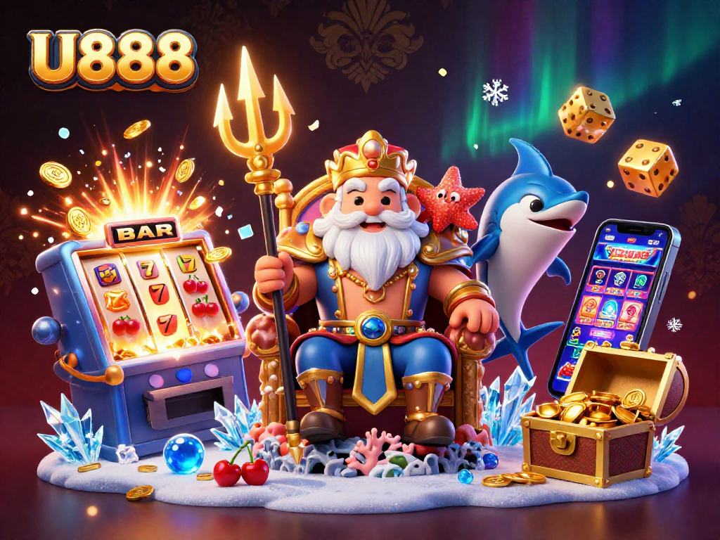 Experience exhilarating gameplay with U888's vibrant casino scene featuring dynamic game elements and characters.