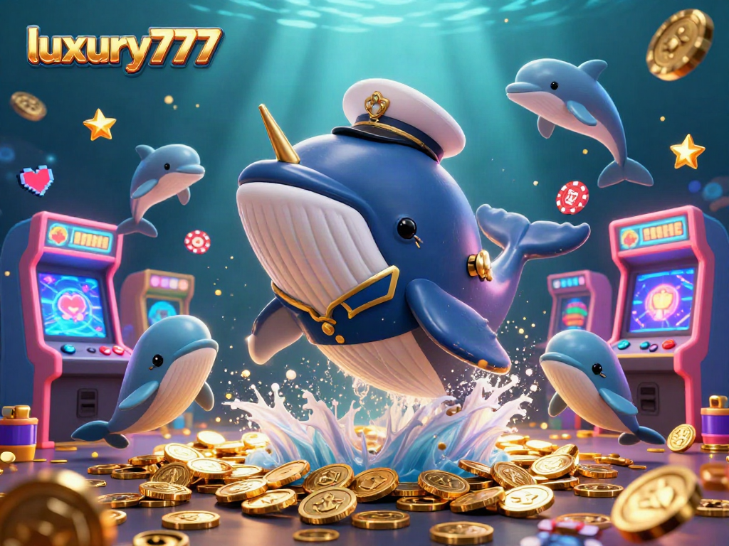 Bergabung dalam permainan di luxury777, dikelilingi oleh lumba-lumba dan ikan narwhal di lautan koin.