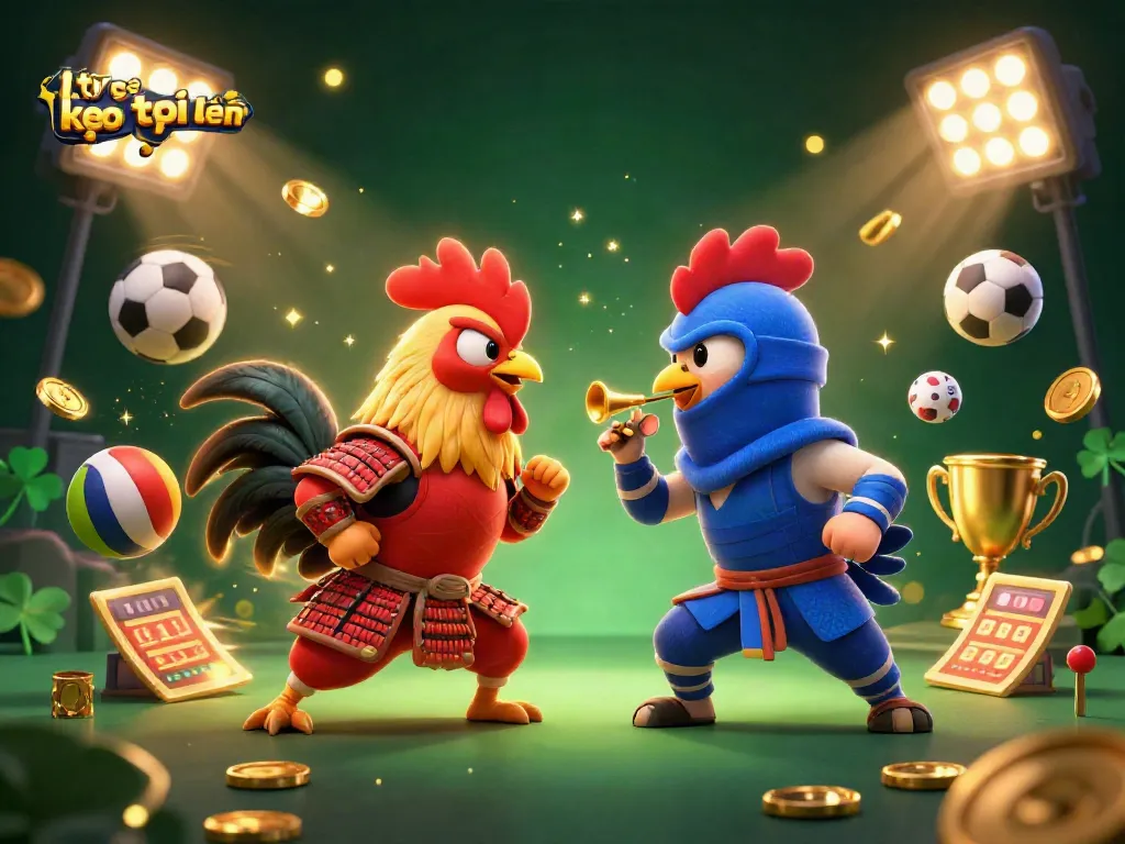 Experience tỷ lệ kèo trực tuyến excitement with dynamic gambling action featuring 3D cartoon fighting roosters.