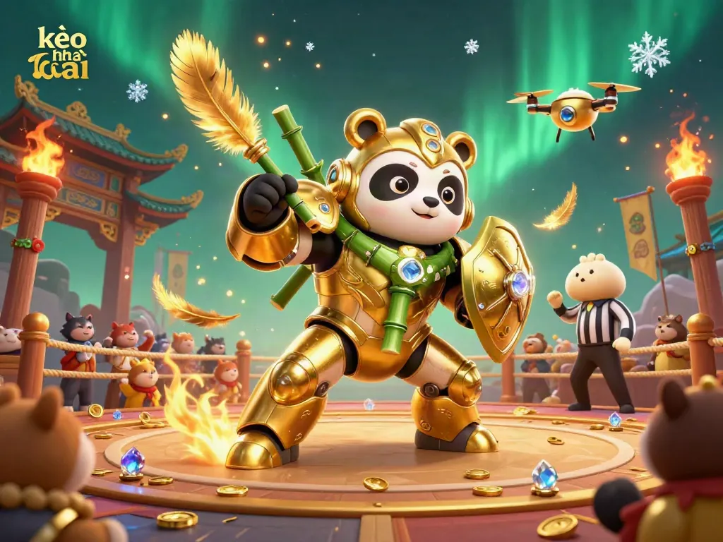 Engage with kèo nhà cái through vibrant casino action featuring a golden panda pilot.