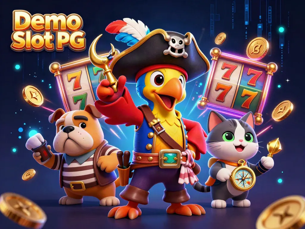 Experience the thrill of the Demo Slot PG with engaging cartoon characters in a vibrant casino scene.