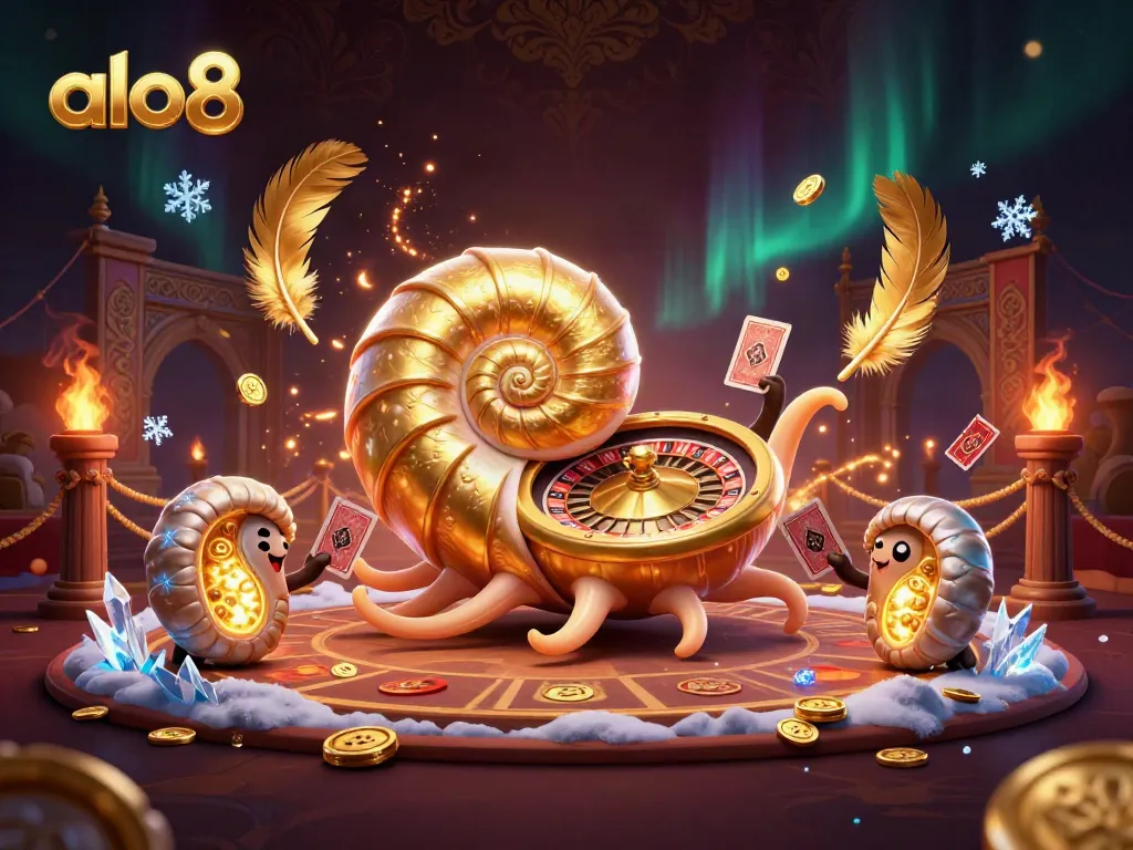 Engage with alo8 as the giant nautilus spins the roulette wheel and deals cards, radiating excitement.
