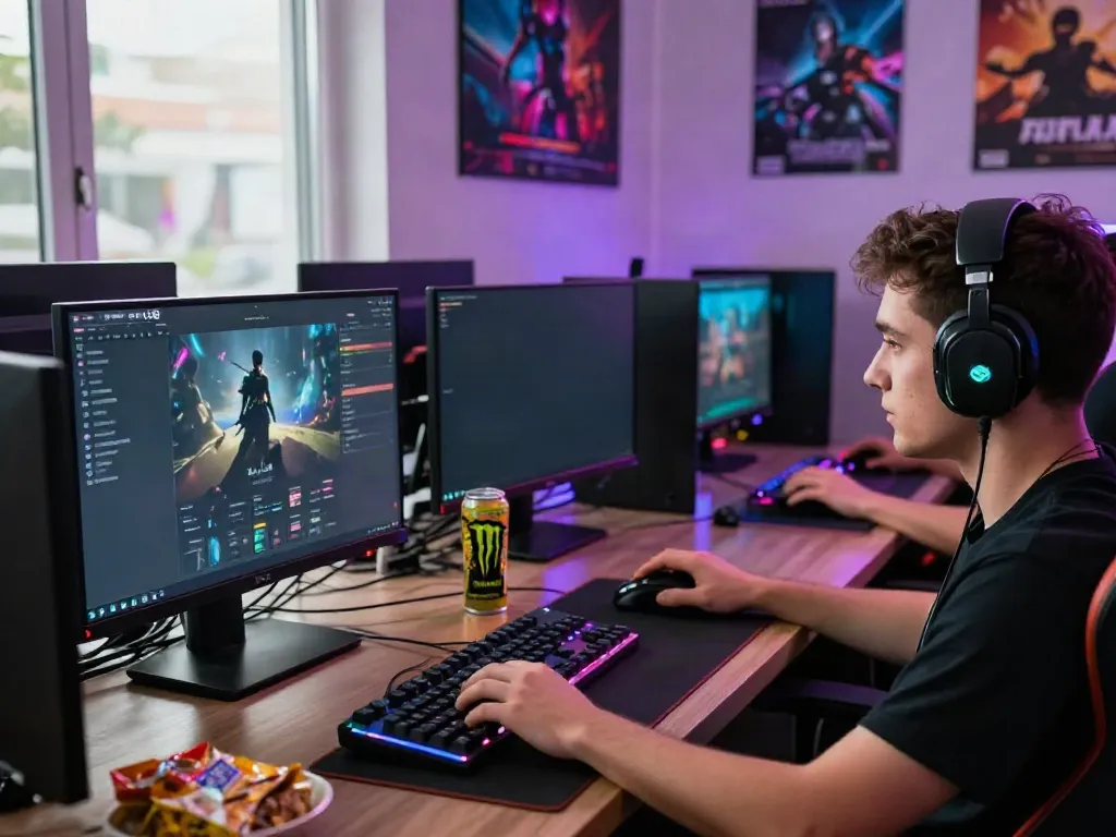 Engaged player using the batman138 gaming platform in a vibrant gaming setup.