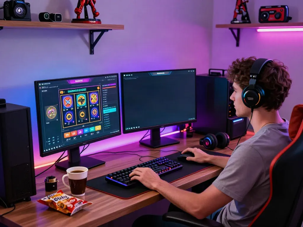 Engaging user enjoying luxury12 slot game in a modern gaming setup.
