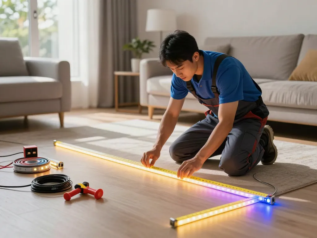 Instalare benzi LED 220v în living de către profesionist, transformare modernă.