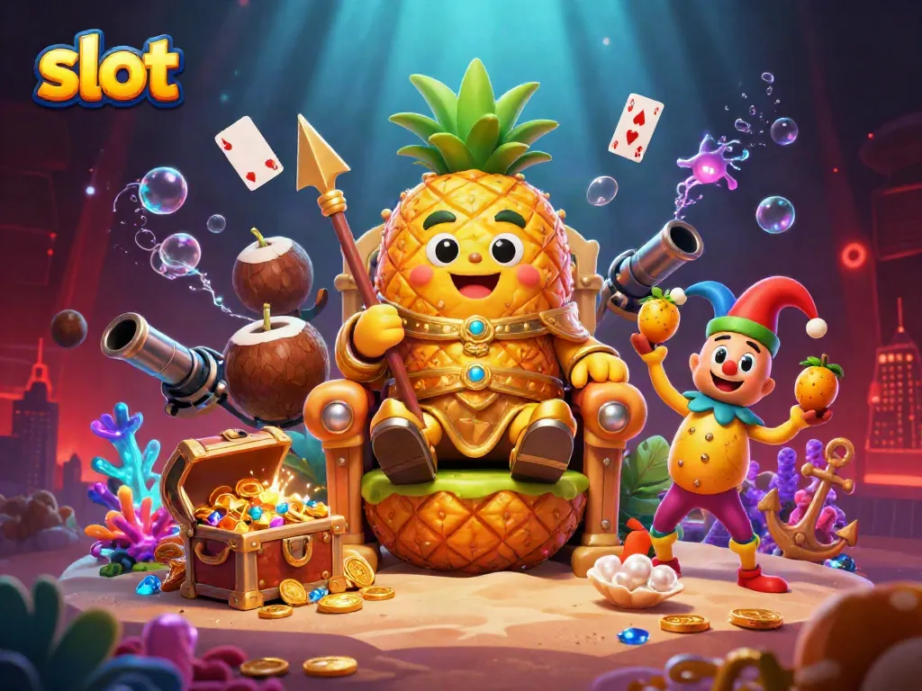 Spin the slot reels with vibrant characters in a fun beach casino setting filled with gold.