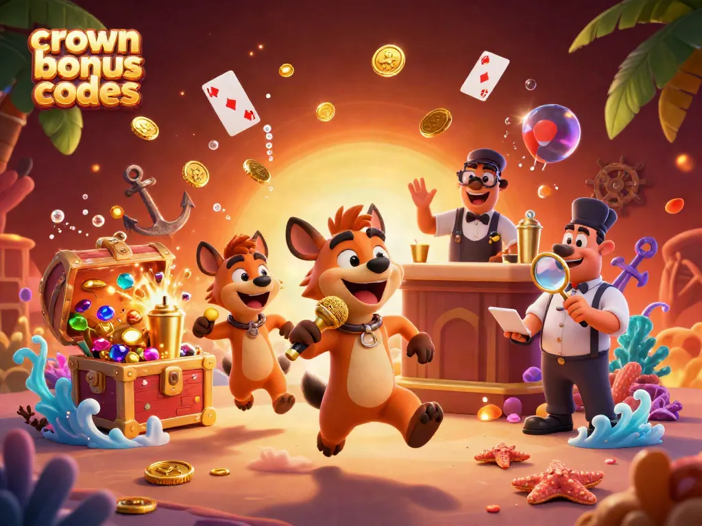 Engage with crown coins bonus codes in a vibrant casino scene featuring hyenas as entertainers.