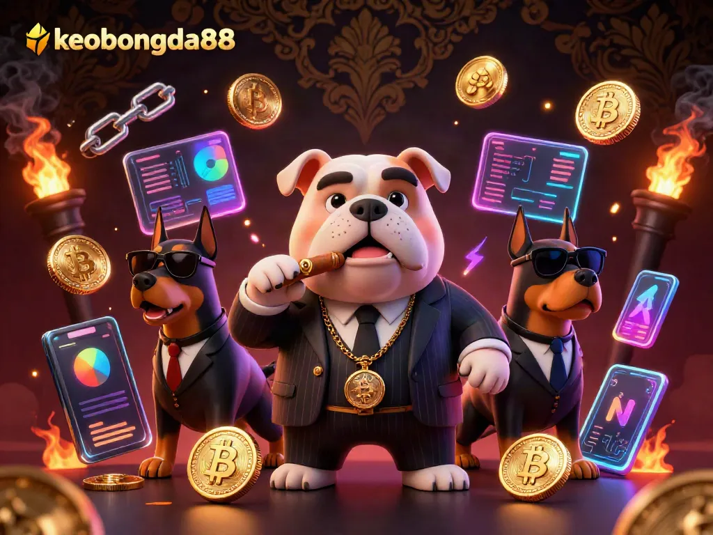 Engage with thrilling bets and games at keobongda88, featuring an energetic mafia bulldog scene.