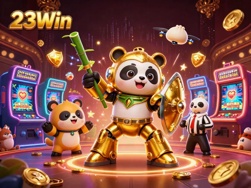 Experience the thrill of gaming at 23Win with a vibrant cartoon casino scene.