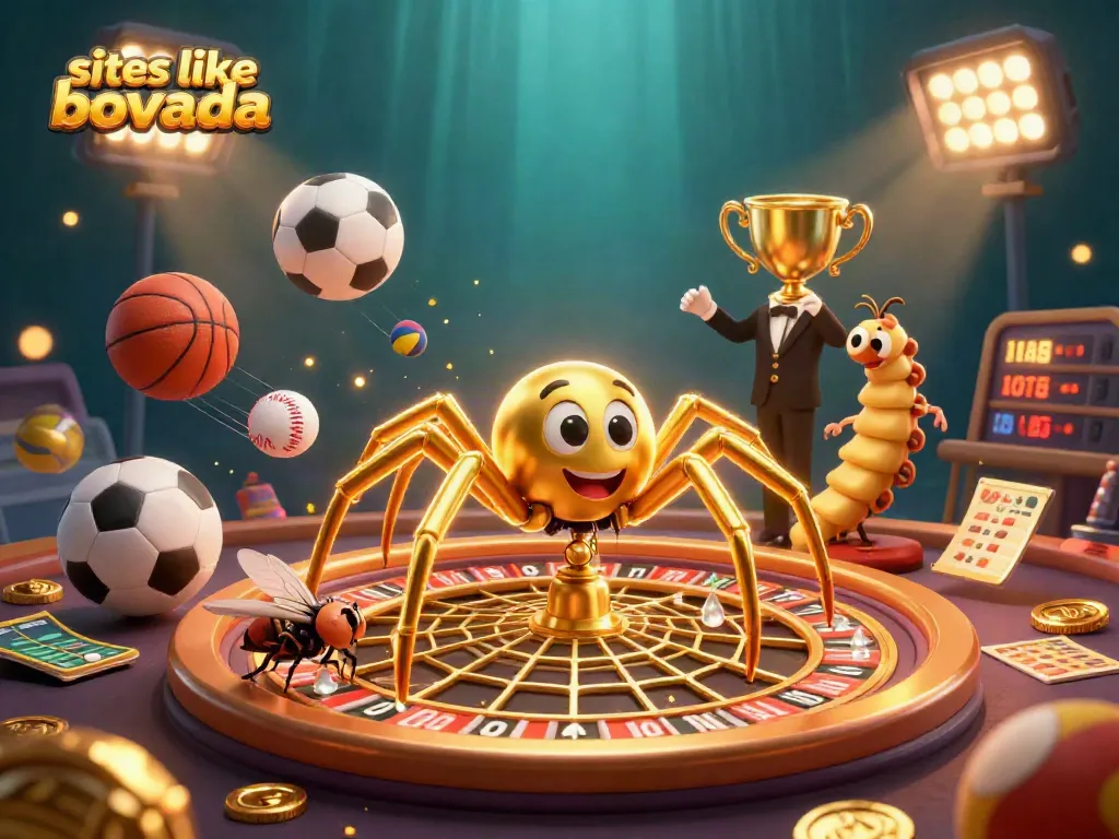 Experience sites like Bovada with dynamic betting action in a vibrant casino-themed illustration.