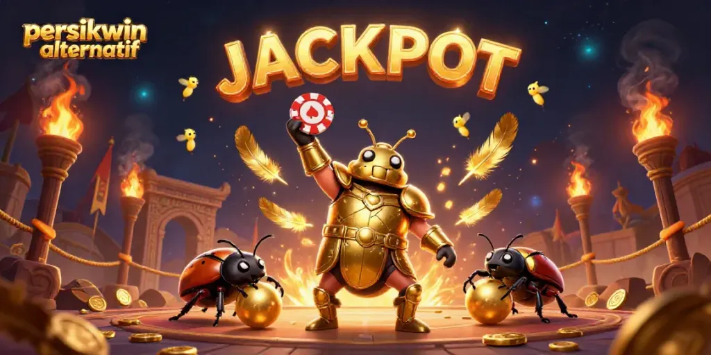 Ilustrasi persikwin alternatif dengan hewan, chip poker, dan efek jackpot yang menarik.
