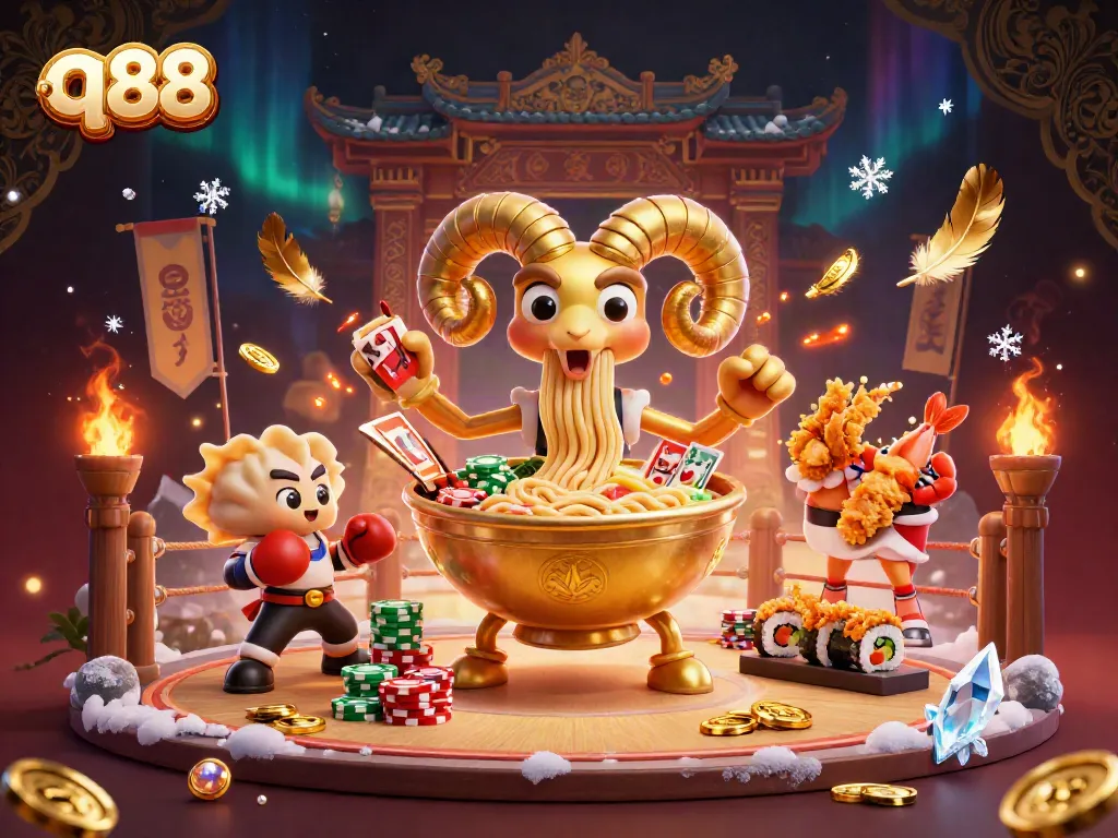 Engage with q88's dynamic gaming scene featuring vibrant characters and immersive casino elements.