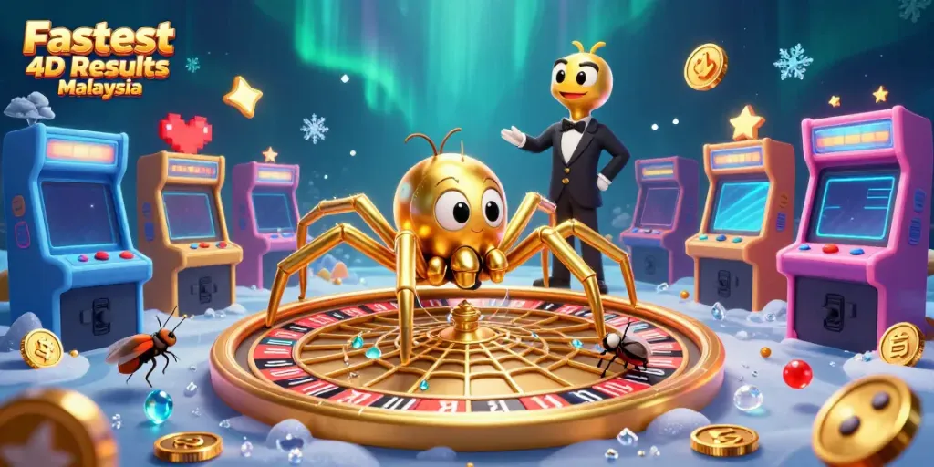 Experience the Fastest 4D Results Malaysia with energetic characters in a vibrant casino setting.