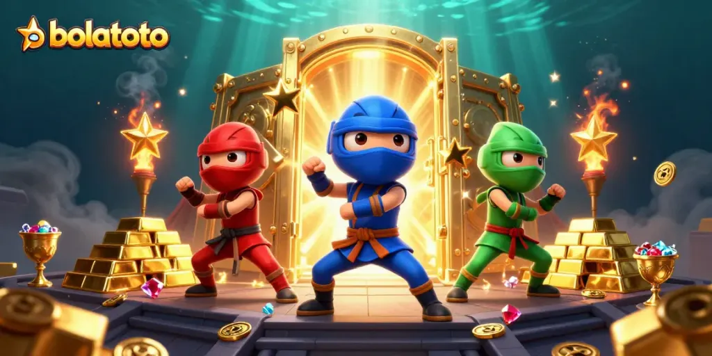 Experience the thrill of bolatoto with chameleons mastering casino martial arts in a golden treasure scene.