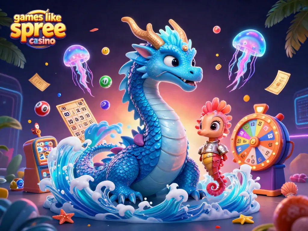 Play engaging games like spree casino with a vibrant 3D illustration showcasing fortune and fun.