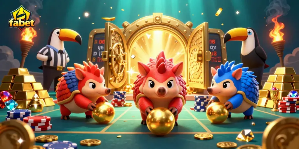 Engage in thrilling casino action with fabet's vibrant pangolins competing over poker chips.