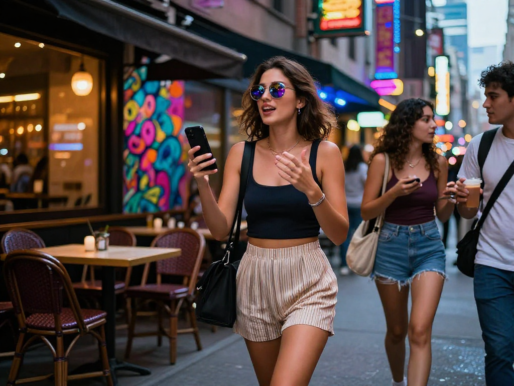 Gái gọi trong không gian phố thị sôi động và lôi cuốn.