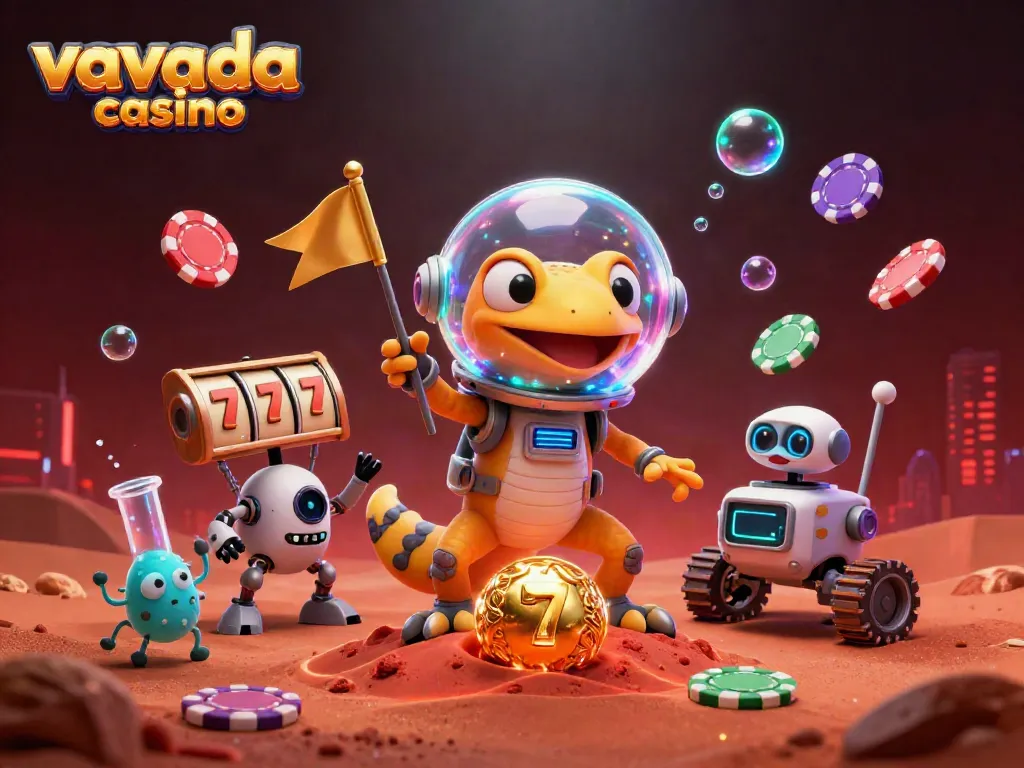 Experience the thrill of vavada casino with our colorful 3D cartoon illustration highlighting exciting gaming elements.