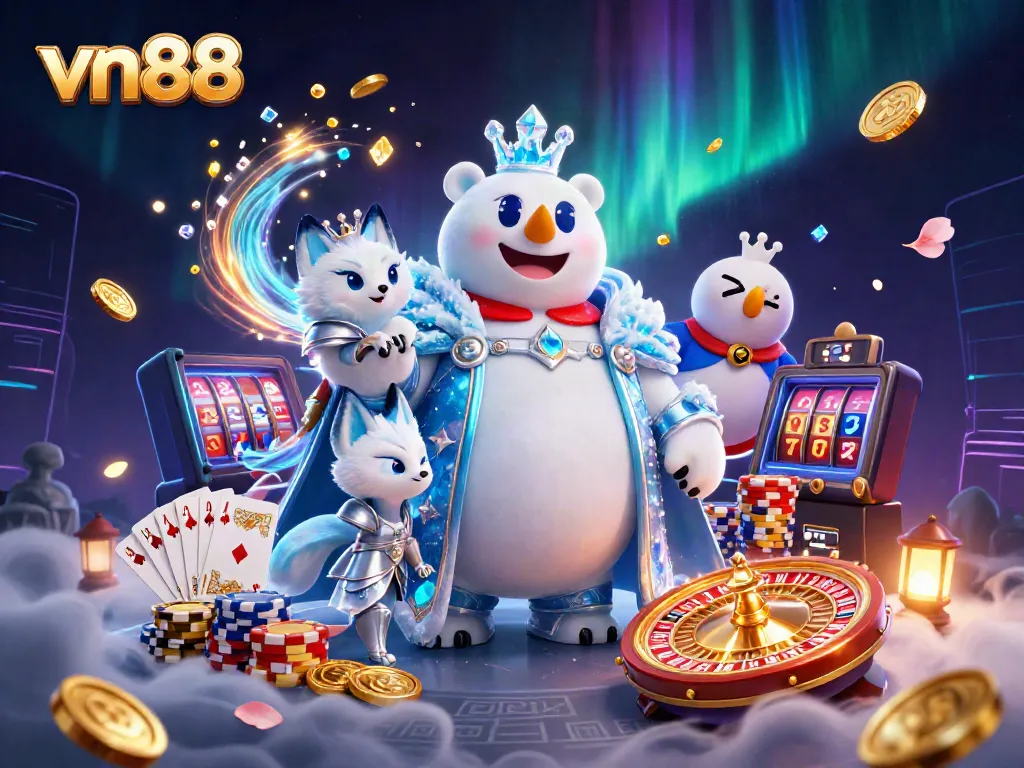 Experience the thrill of gambling at vn88 with a vibrant 3D illustration featuring casino elements.
