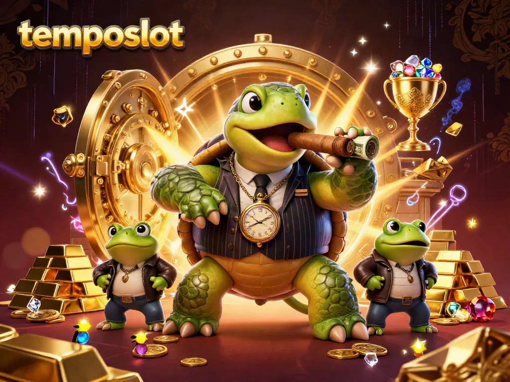 Spin to win with temposlot in this dynamic casino-themed 3D illustration featuring a unique turtle character.
