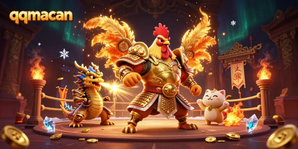 Engage in the thrilling world of qqmacan with daring warriors, dynamic fire effects, and gold coins.